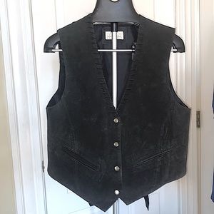 Genuine Leather Snap Front Braided Strap Detailed Vest with adjustable tie back